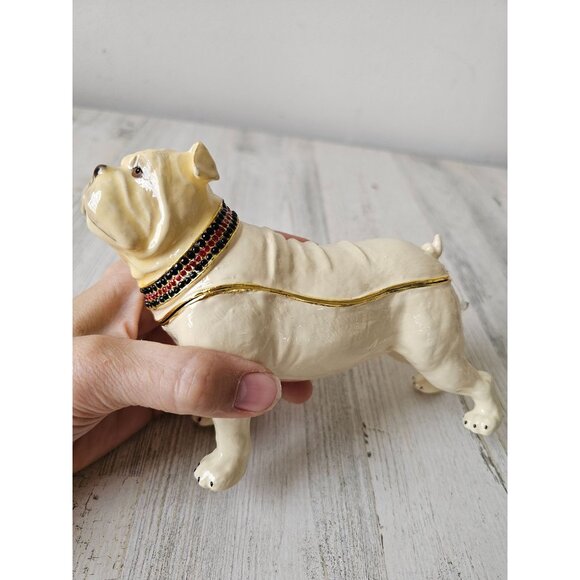 Kalifano bulldog jeweled trinket box jewelry rhinestone hinged dog large unique - Picture 9 of 9